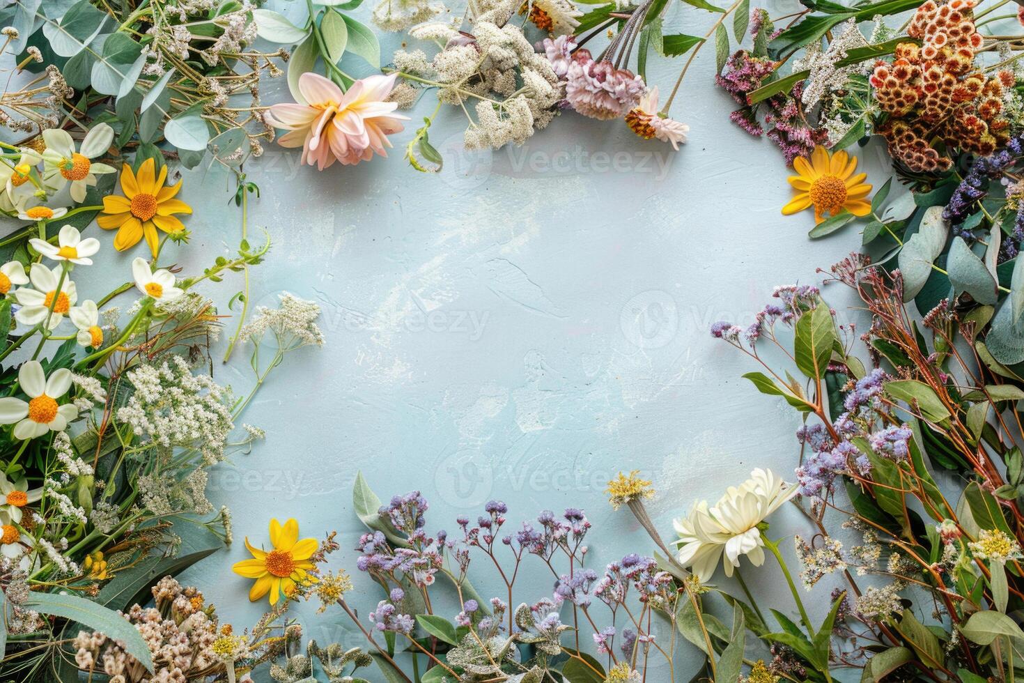 A rustic floral banner with an empty space for design elements. photo