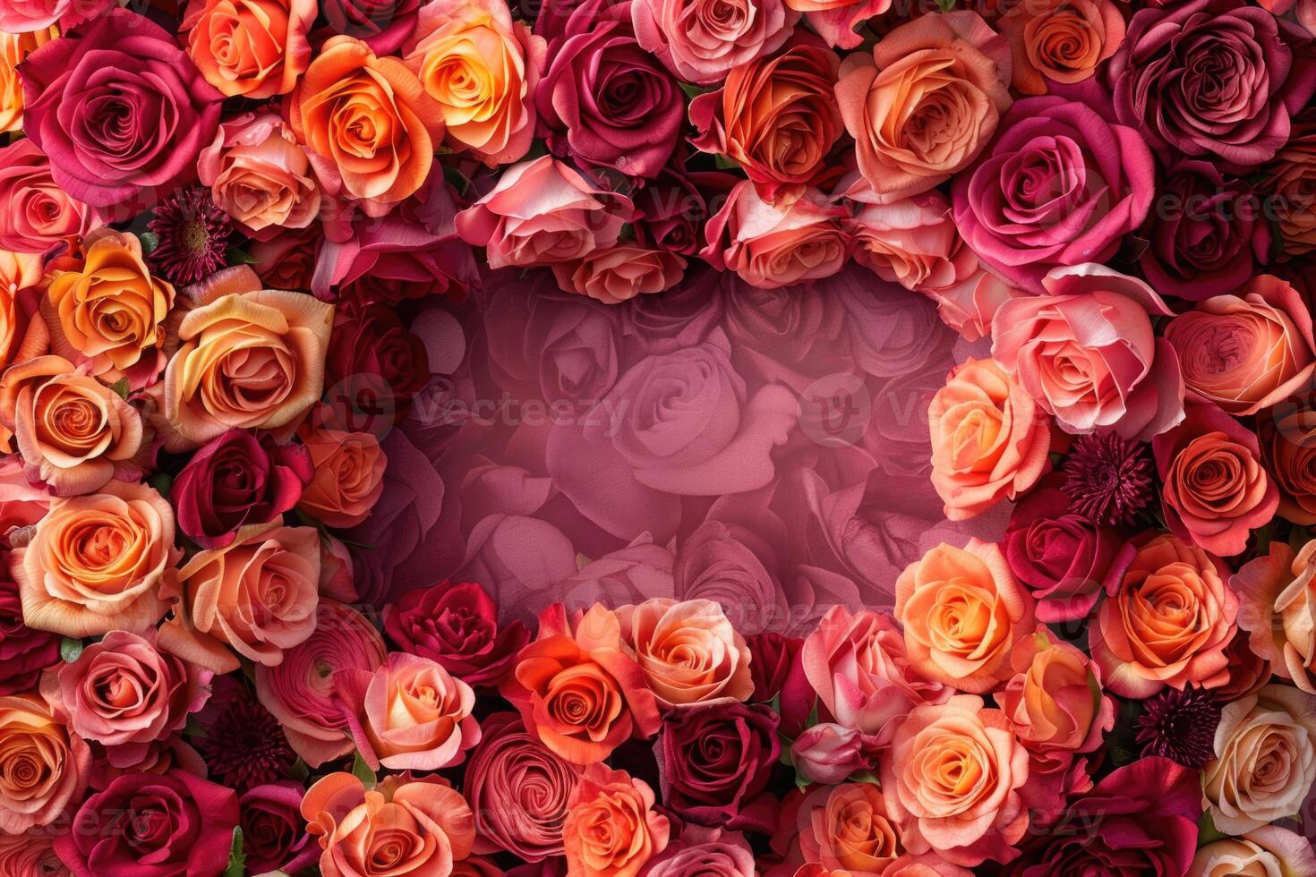 A lush rose frame with an open area for customization. photo