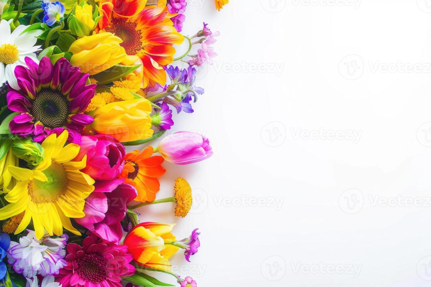 Small vibrant flower bouquet with empty space on the right. photo
