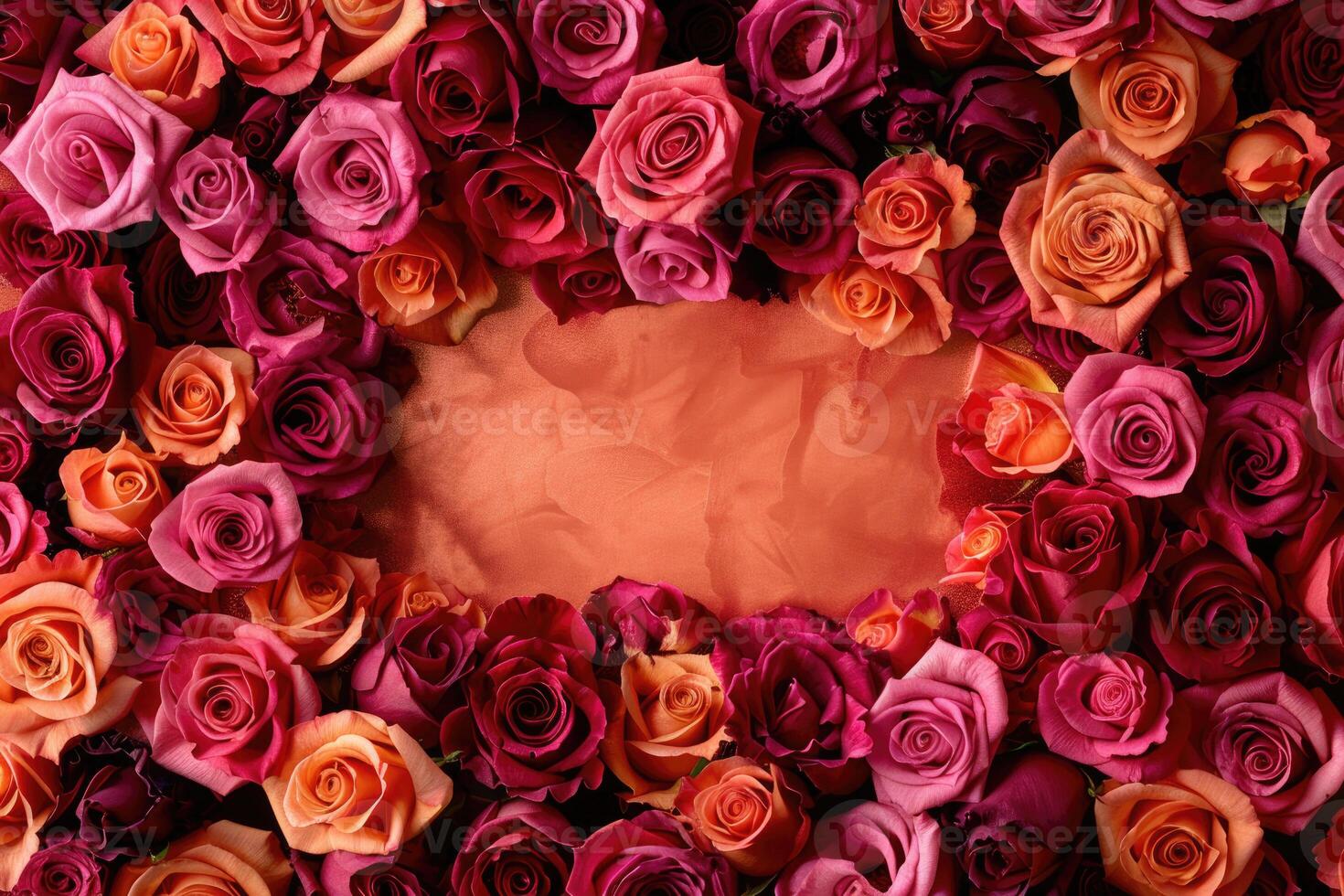 A lush rose frame with an open area for customization. photo