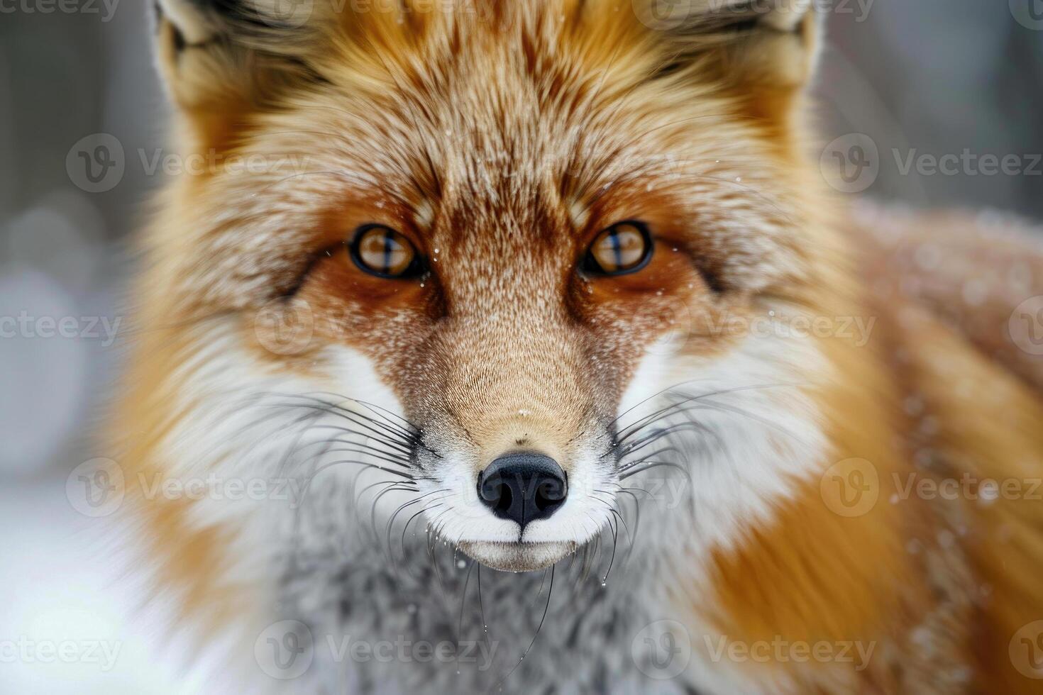 A curious fox stares directly into the camera. photo