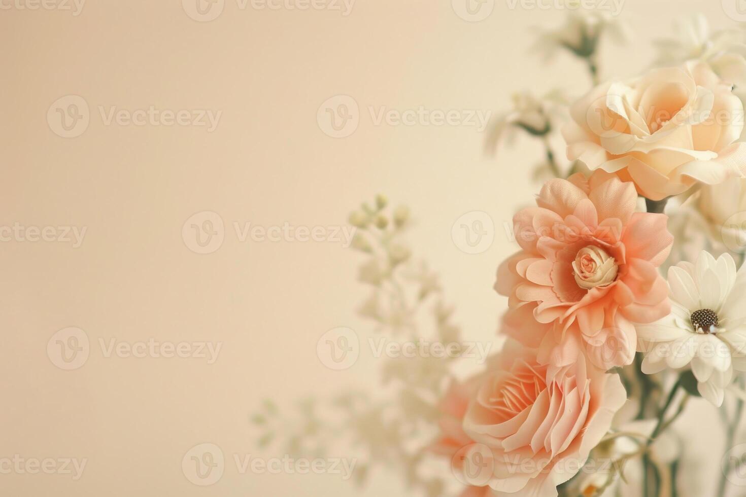Small bouquet of pastel flowers with empty space on the left. photo