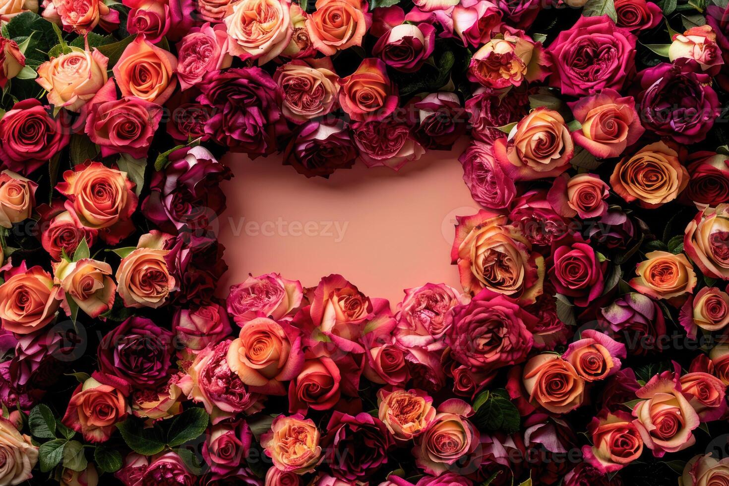 A lush rose frame with an open area for customization. photo