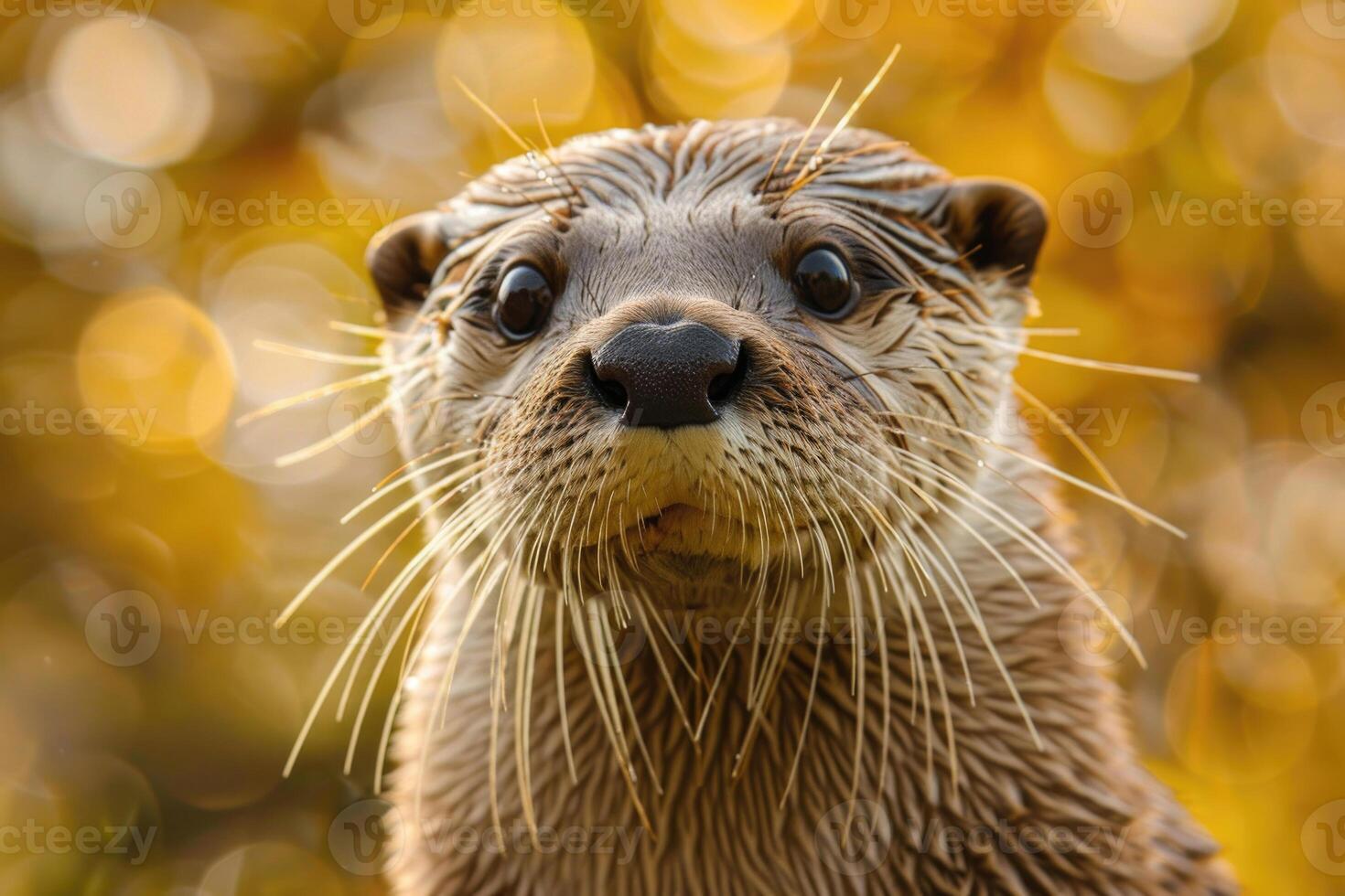 A curious otter looks directly into the camera. photo