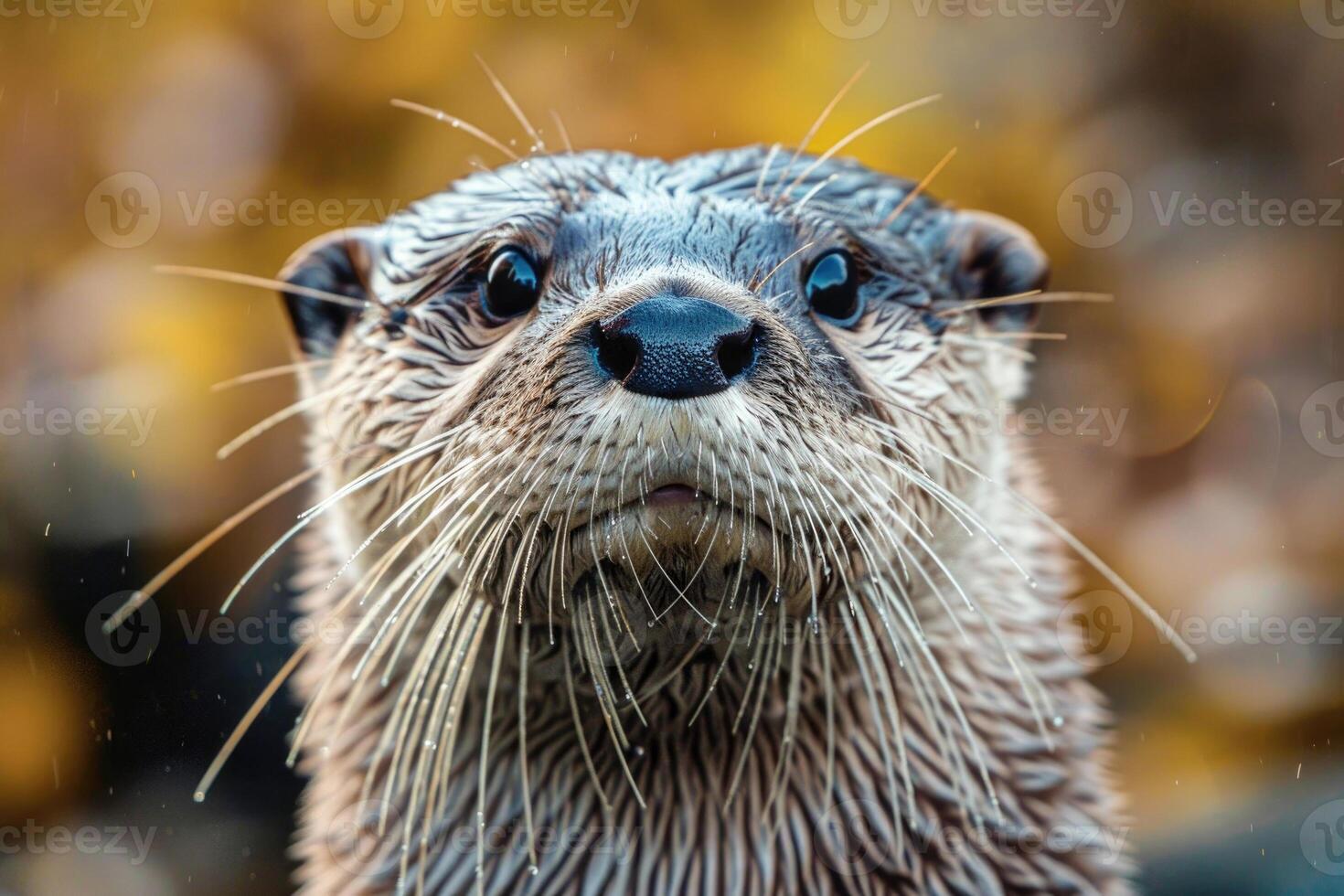 A curious otter looks directly into the camera. photo