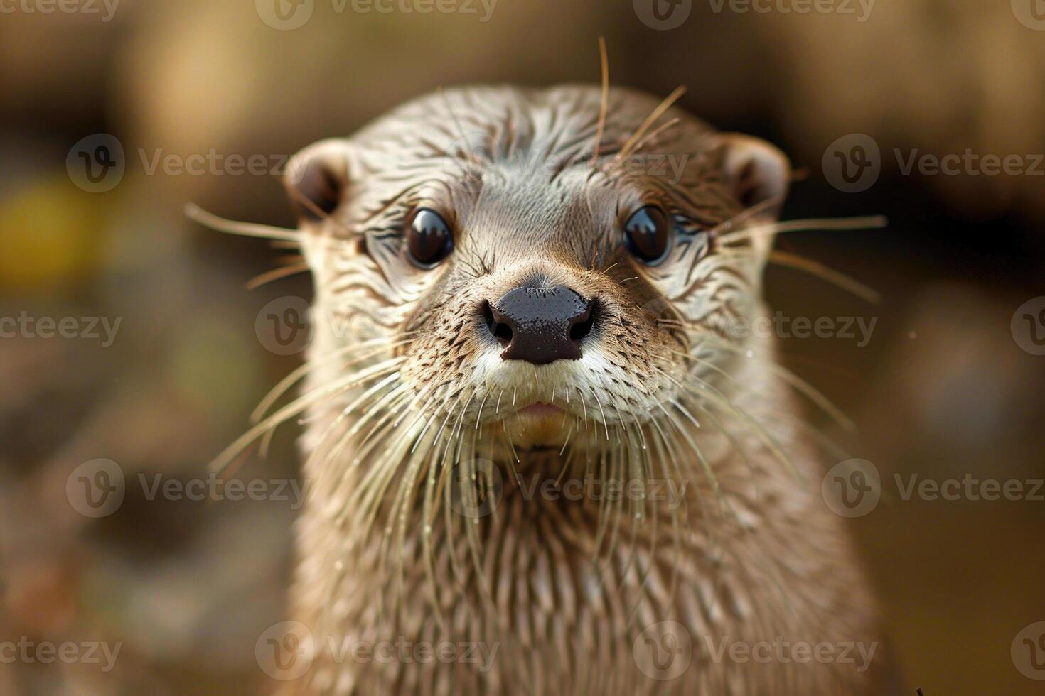 A curious otter looks directly into the camera. photo