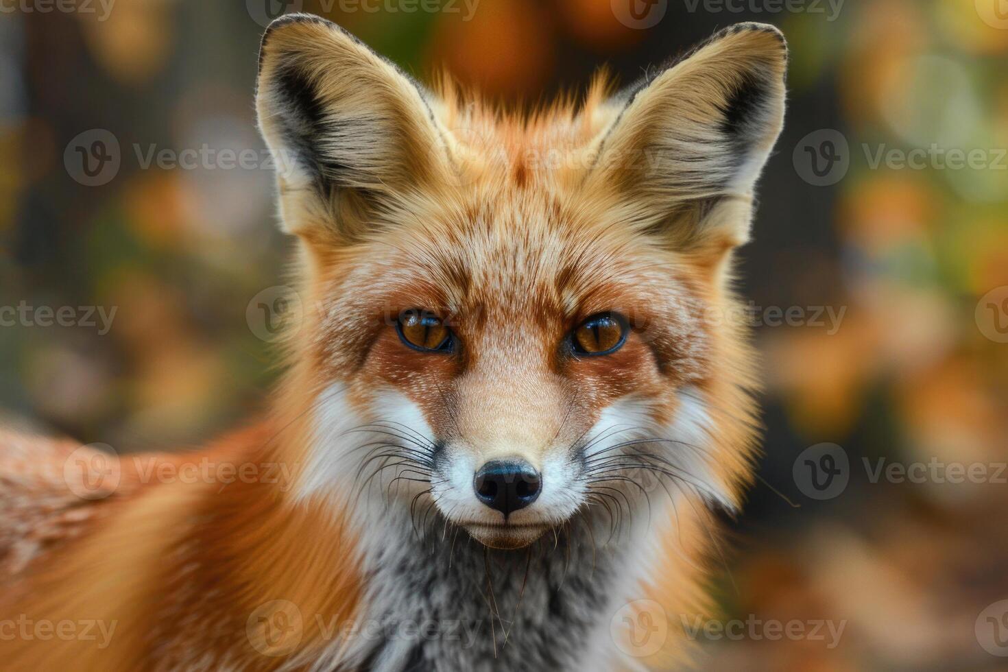 A curious fox stares directly into the camera. photo