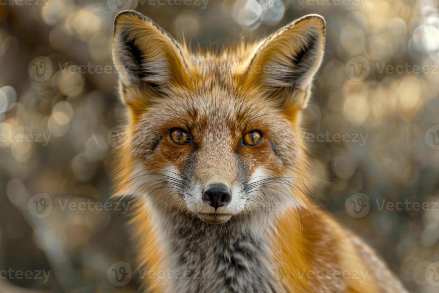 A curious fox stares directly into the camera. photo