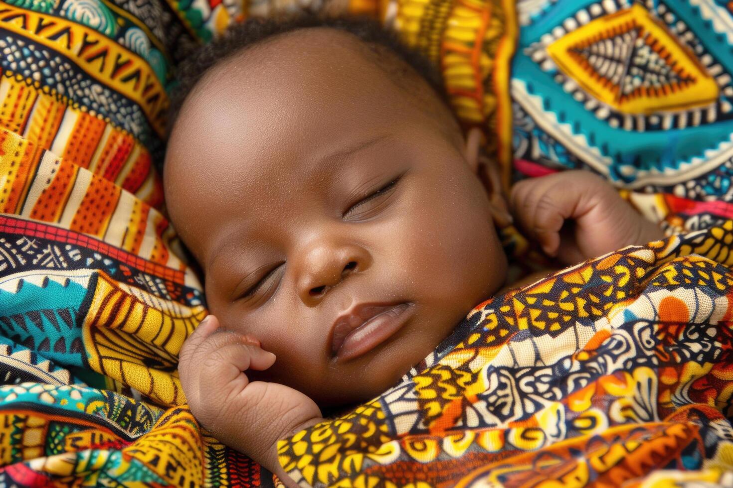 A swaddled newborn baby of African descent with a serene expression photo