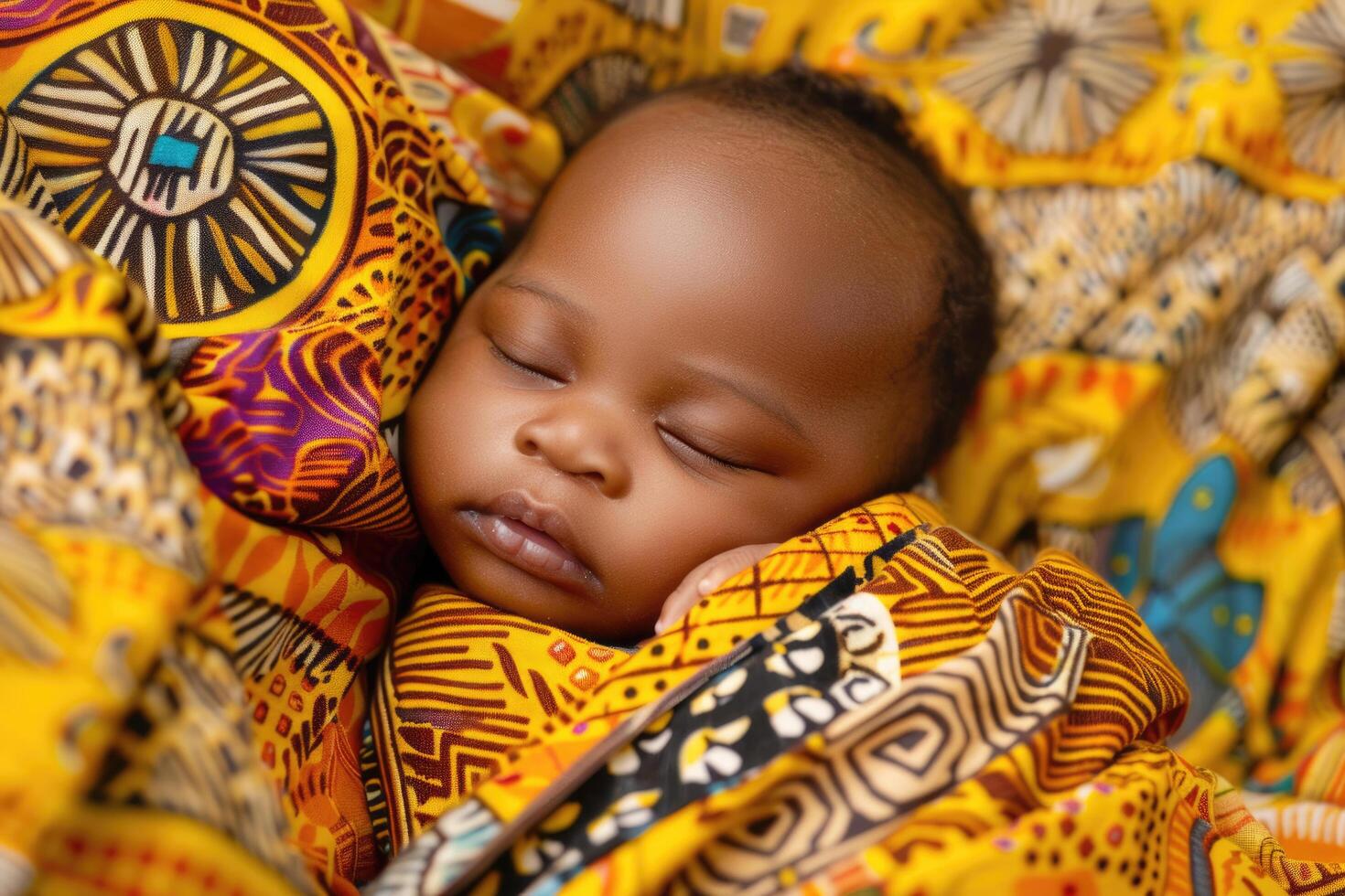 A swaddled newborn baby of African descent with a serene expression photo