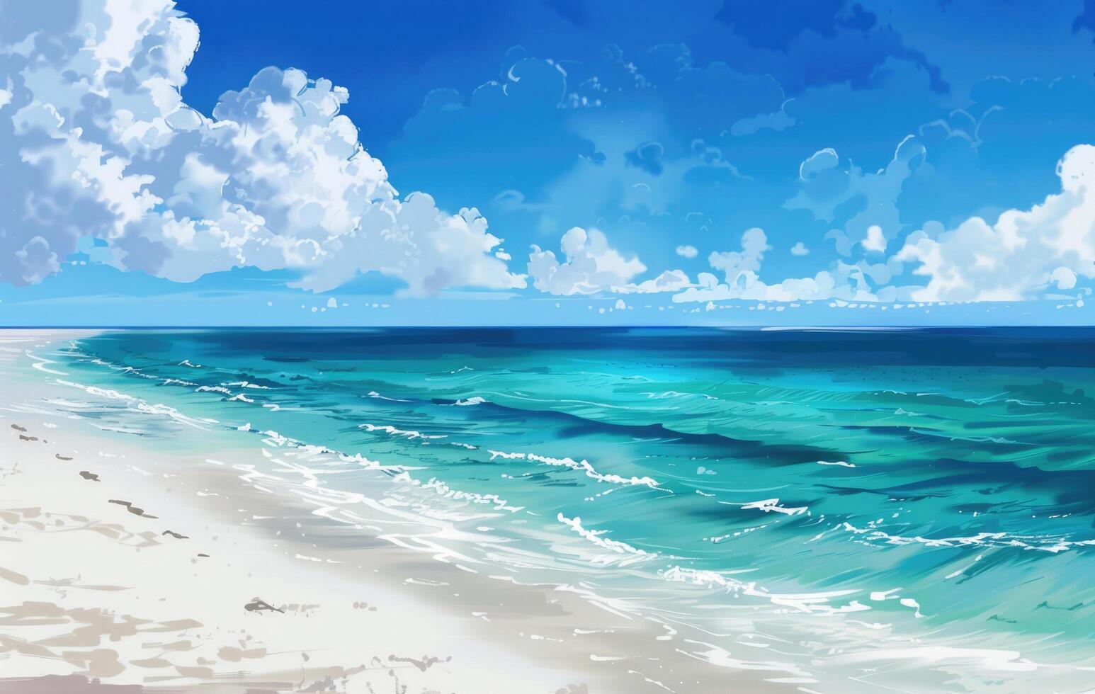A sandy beach with turquoise waters and a clear blue summer sky photo