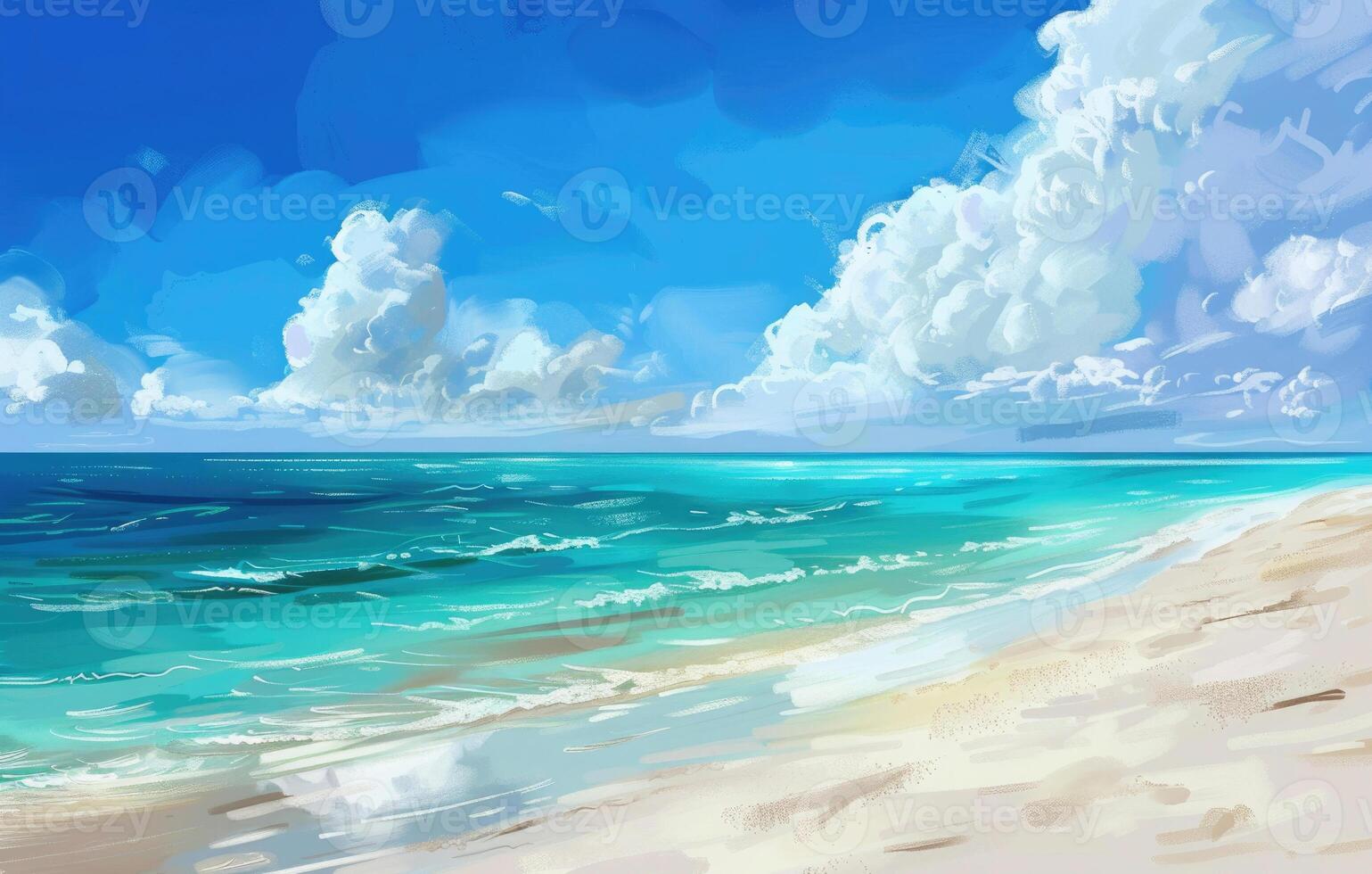 A sandy beach with turquoise waters and a clear blue summer sky photo