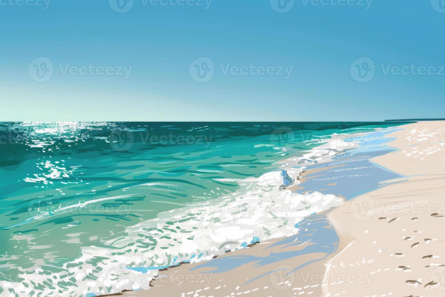 A sandy beach with turquoise waters and a clear blue summer sky photo