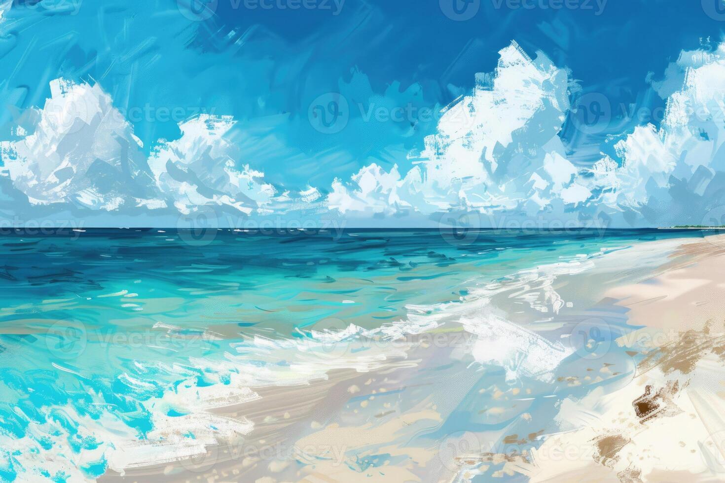 A sandy beach with turquoise waters and a clear blue summer sky photo
