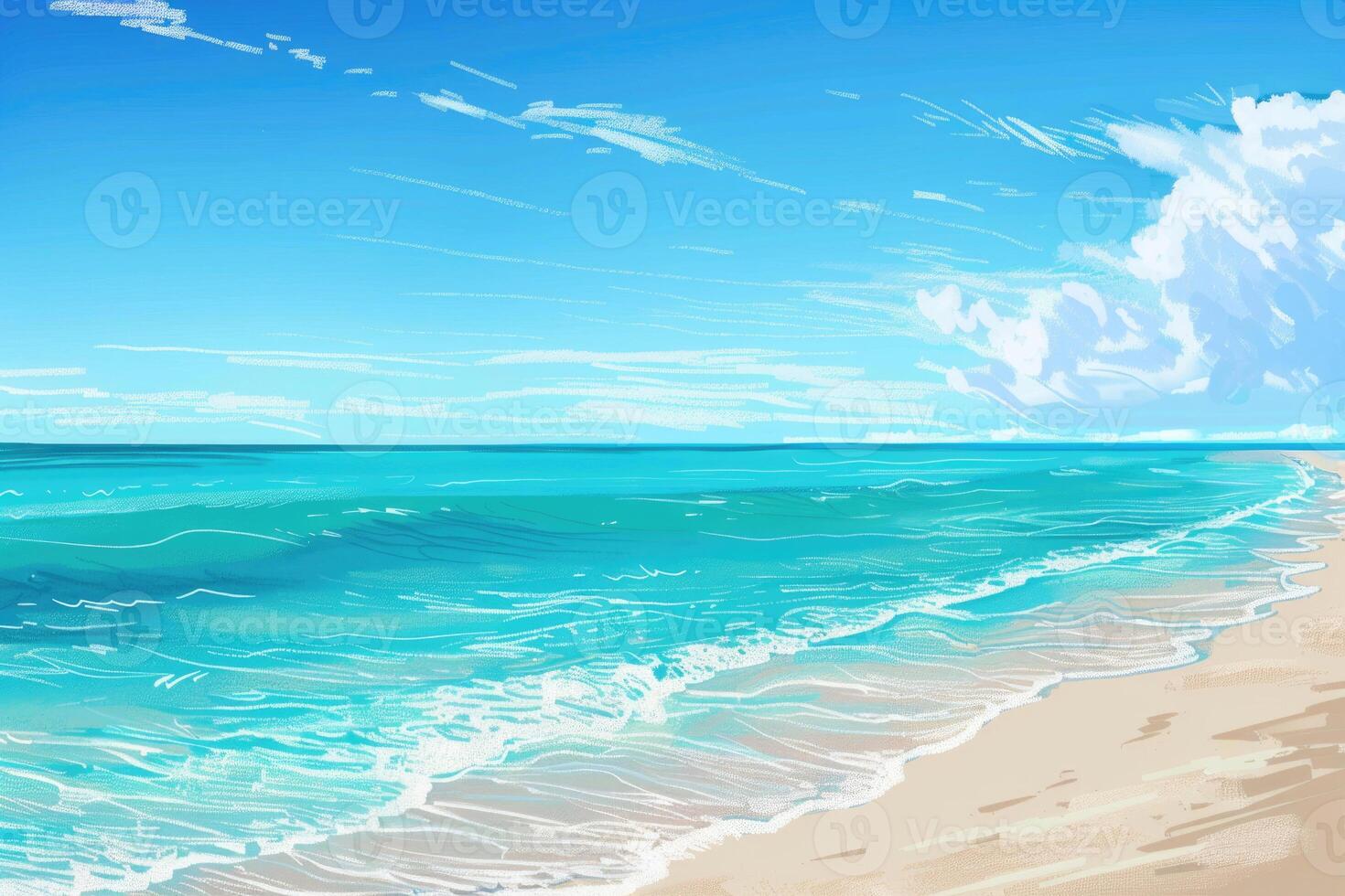 A sandy beach with turquoise waters and a clear blue summer sky photo