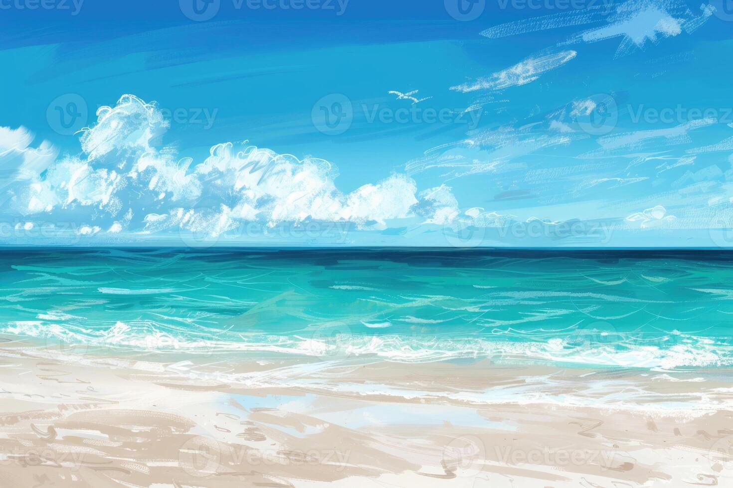 A sandy beach with turquoise waters and a clear blue summer sky photo
