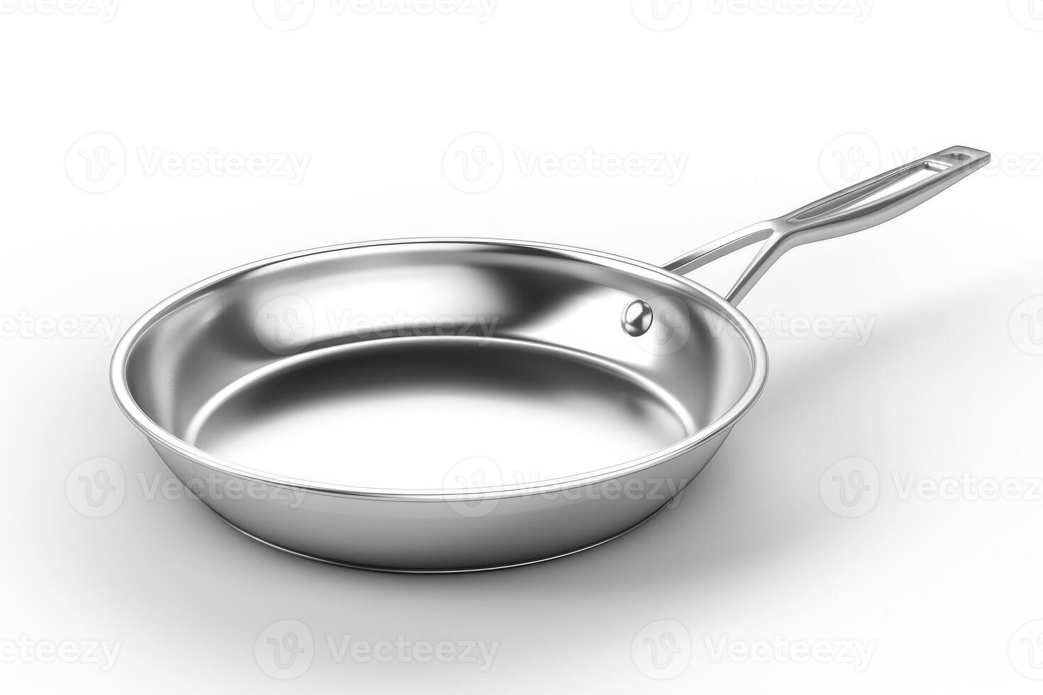 Stainless steel frying pan on a white background. photo