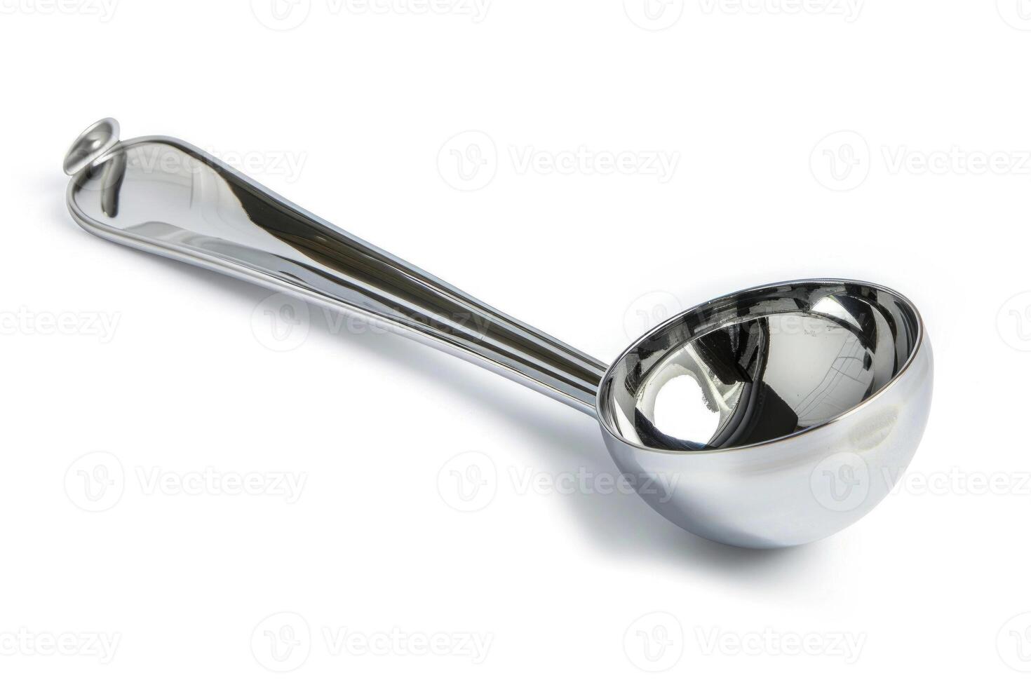 Stainless steel ice cream scoop on a white background. photo