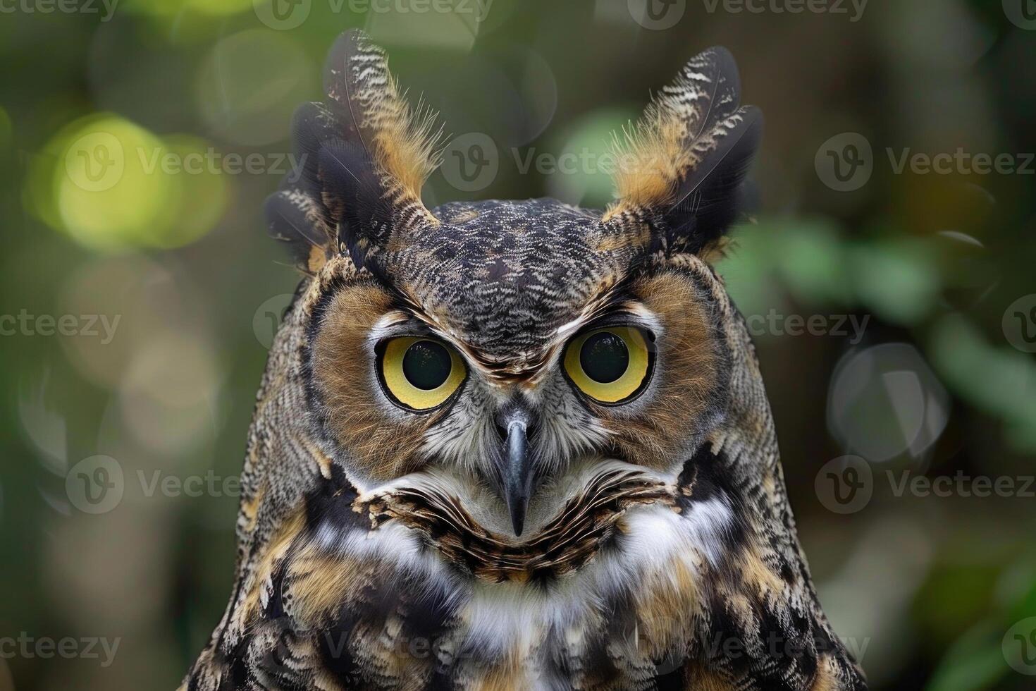 A curious owl looks directly into the camera. photo