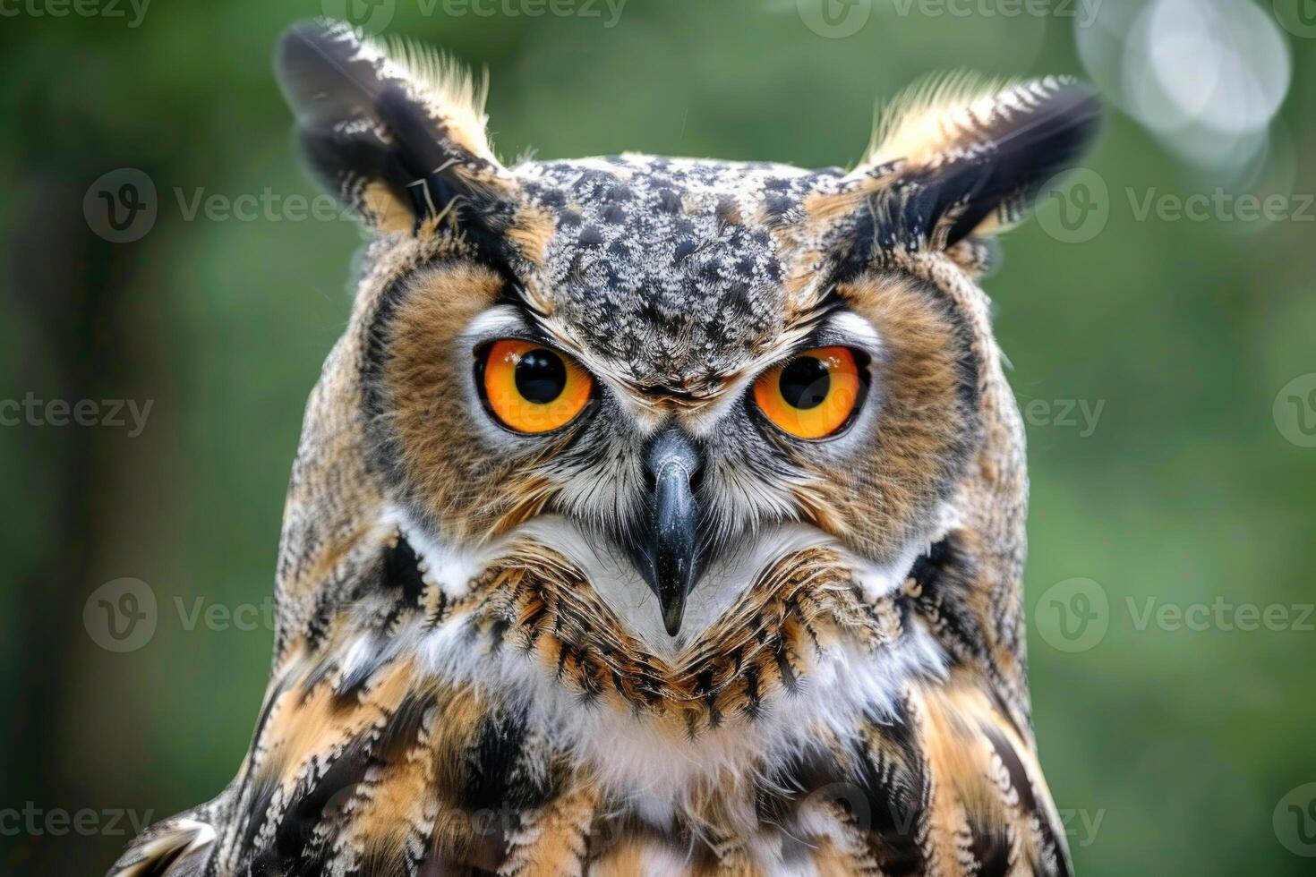 A curious owl looks directly into the camera. photo
