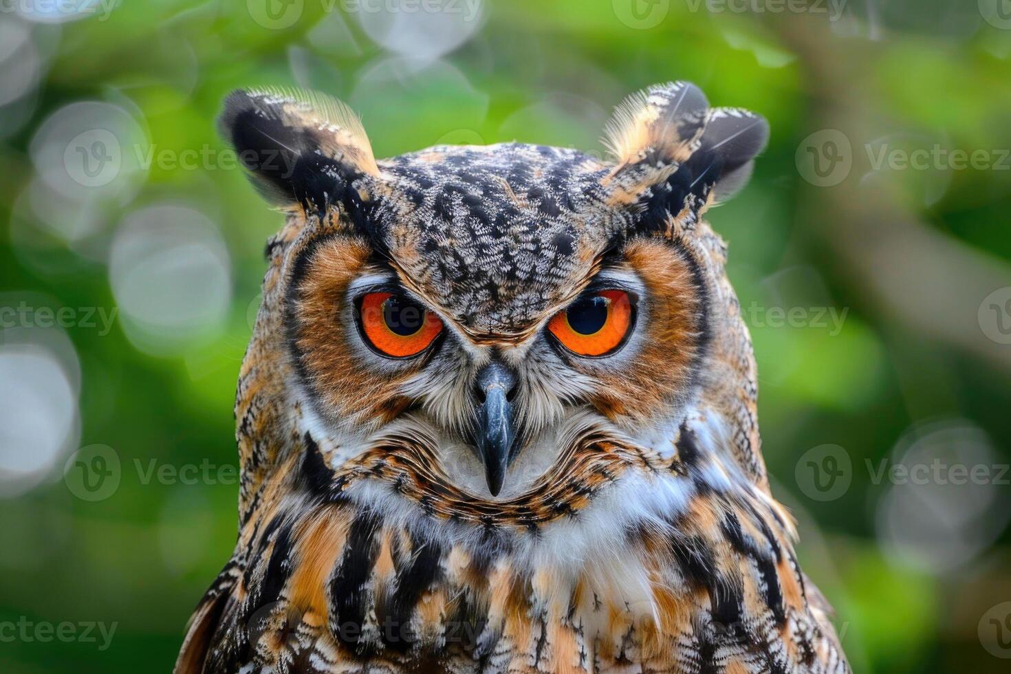 A curious owl looks directly into the camera. photo