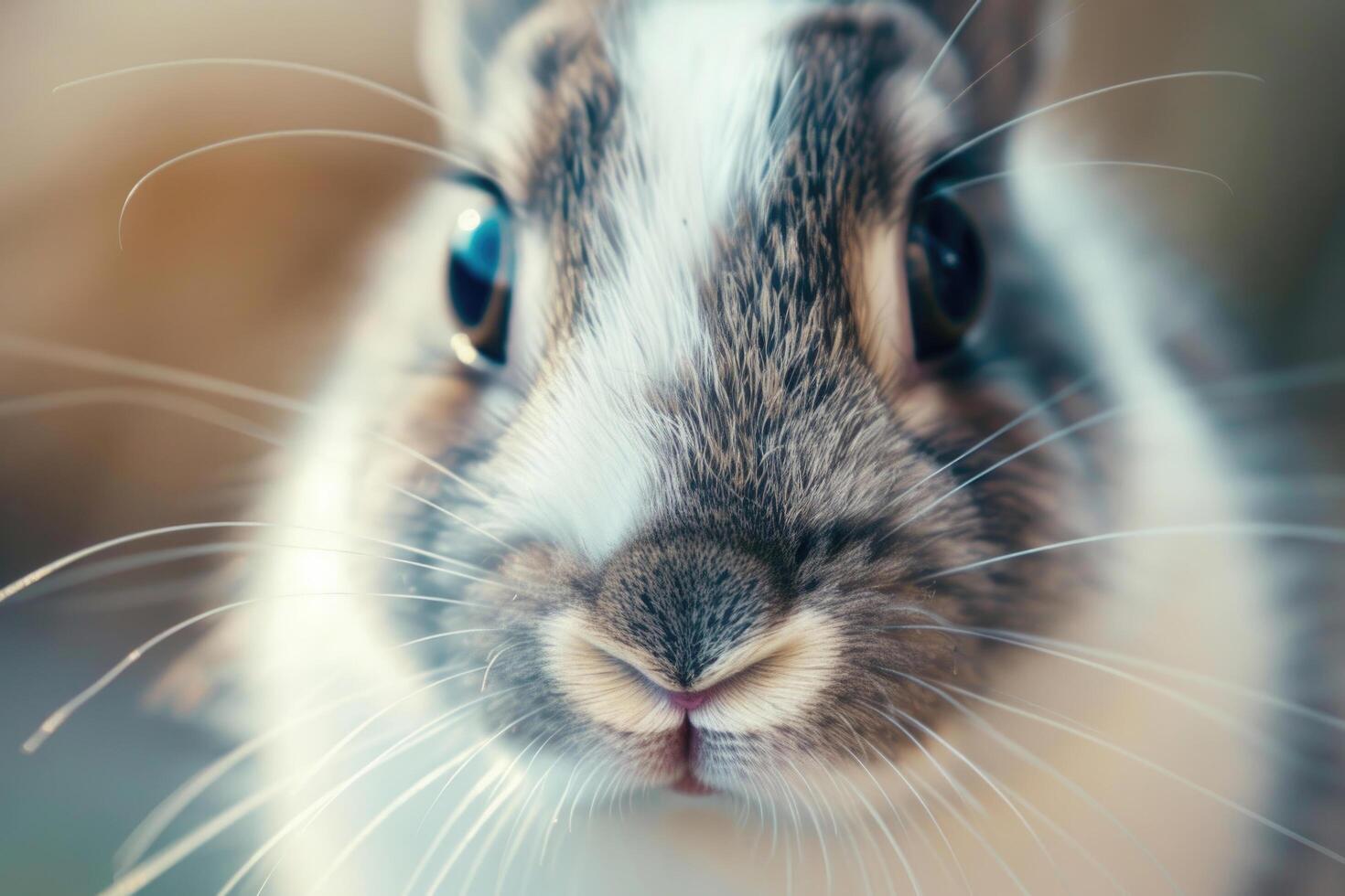 Close-up of a curious bunny's face. photo