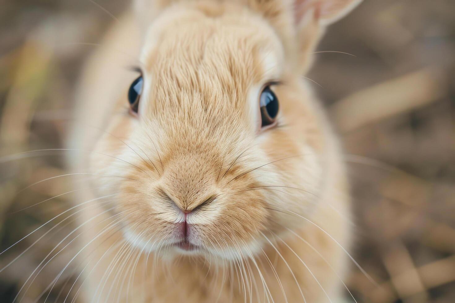 Close-up of a curious bunny's face. photo