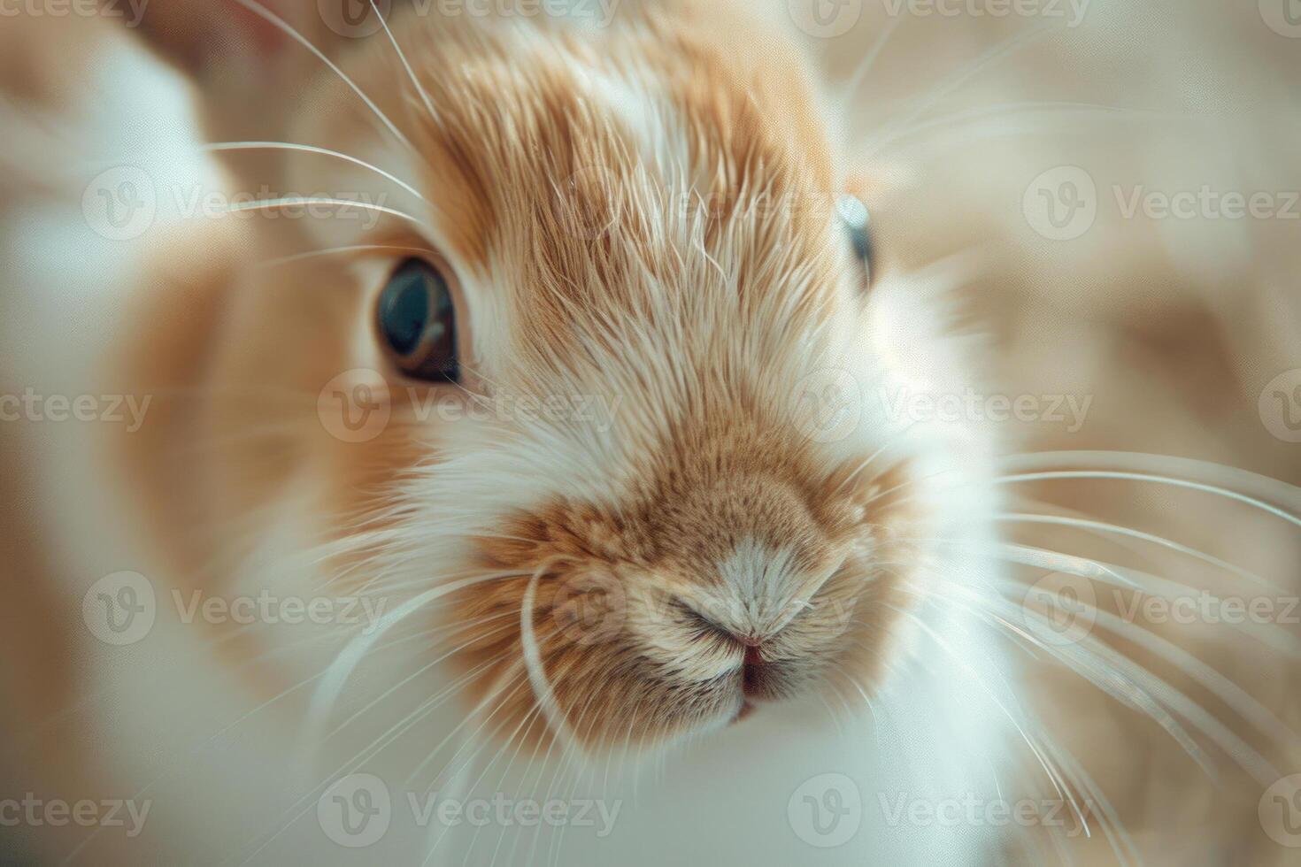 Close-up of a curious bunny's face. photo