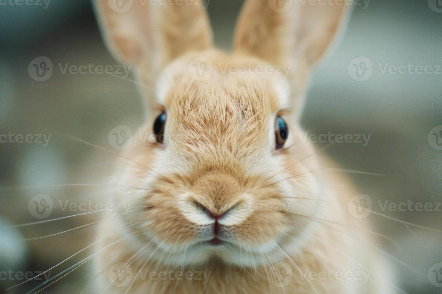 Close-up of a curious bunny's face. photo
