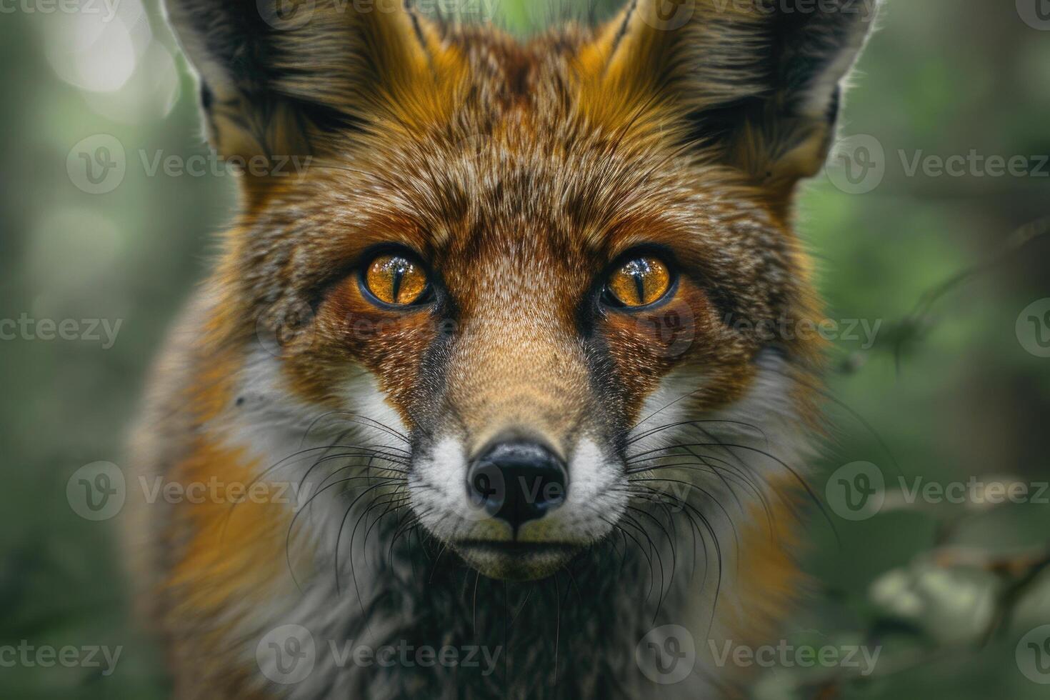 A curious fox stares directly into the camera. photo