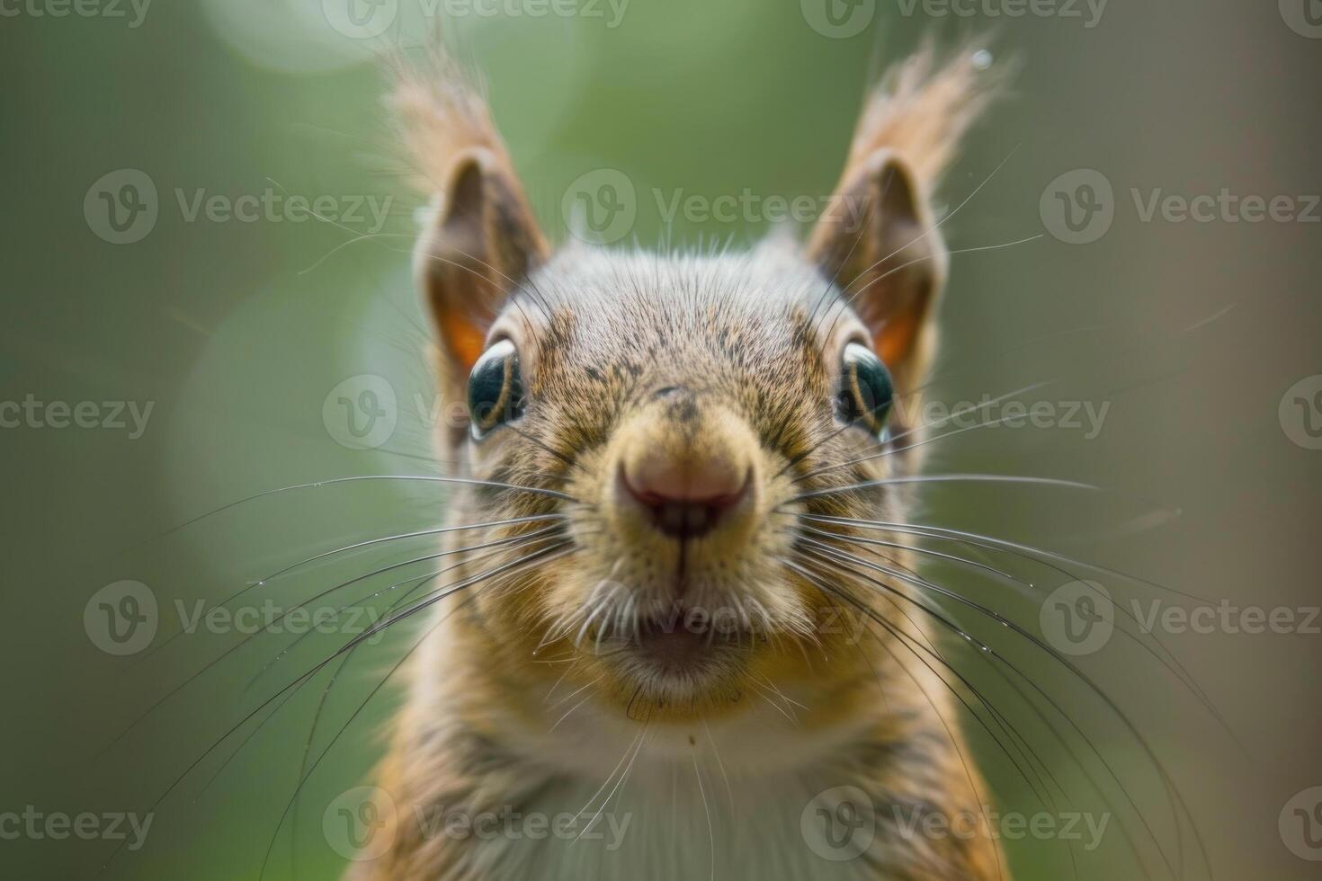 A curious squirrel looks directly into the camera. photo