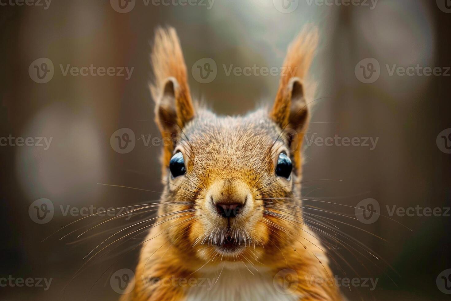 A curious squirrel looks directly into the camera. photo