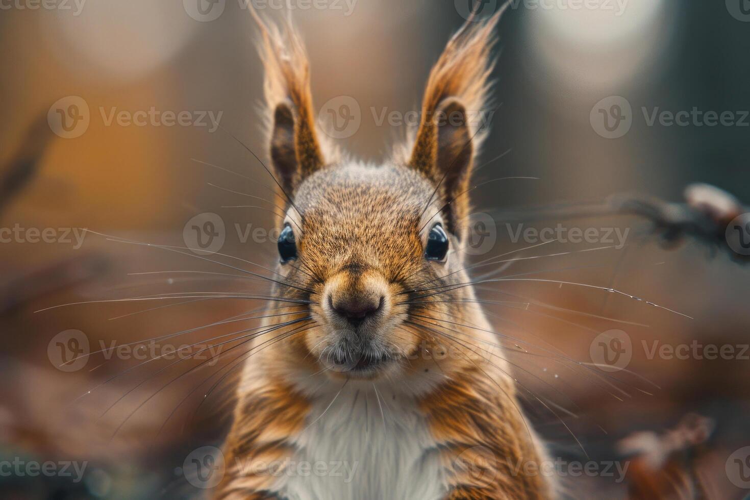 A curious squirrel looks directly into the camera. photo