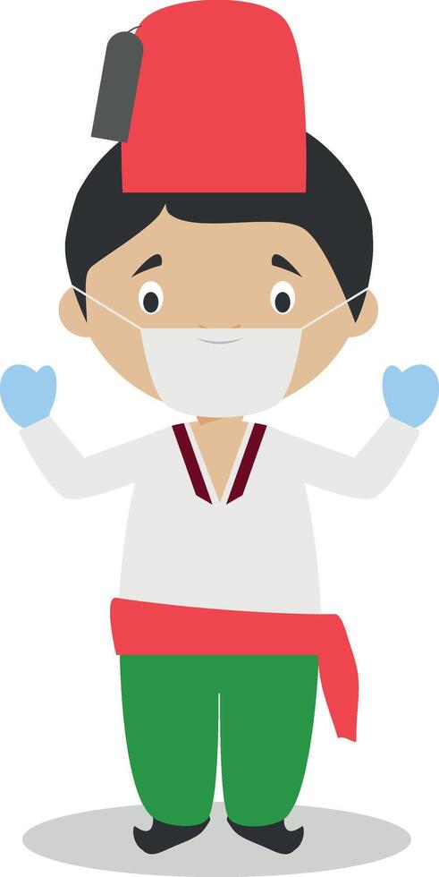 Character from Turkey dressed in the traditional way and with surgical mask and latex gloves as protection against a health emergency vector