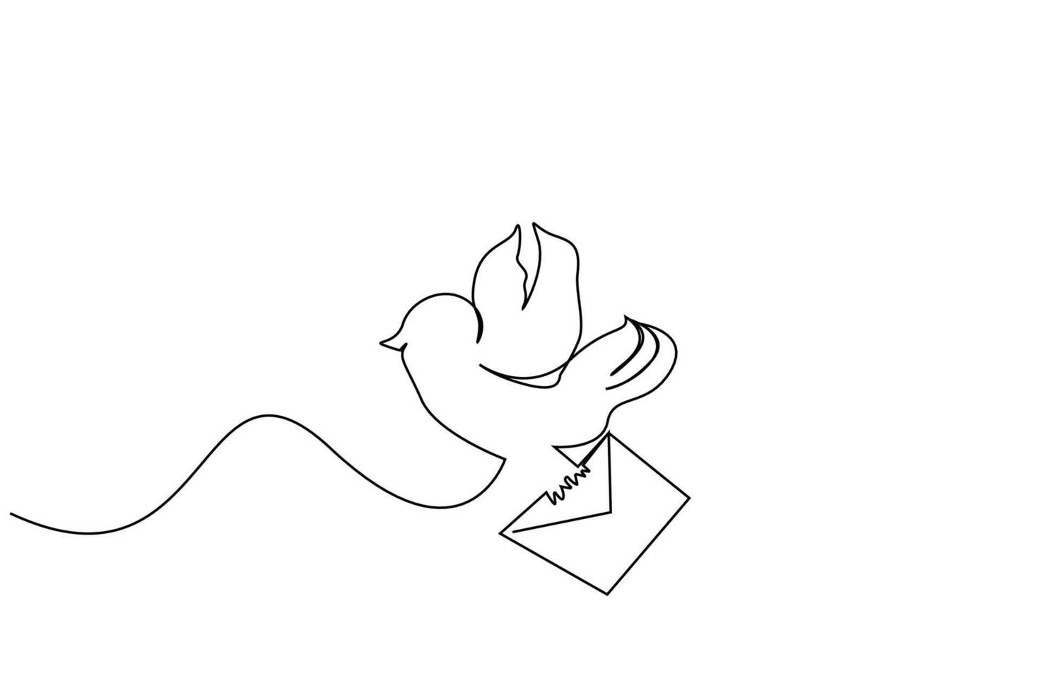 bird pigeon taking letter message flying in the air one line art design vector
