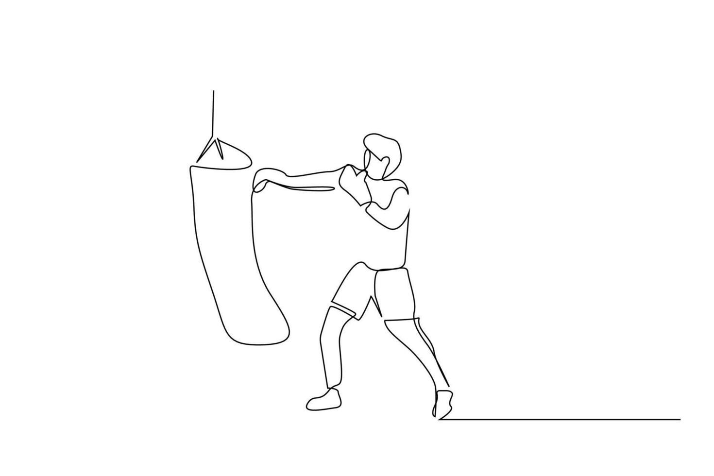 boxer athlete person punching bag training exercise sport one line art design vector