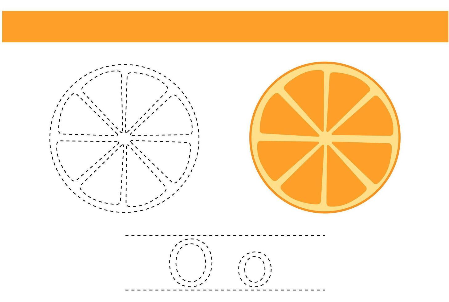 orange fruit object trace handwriting exercise child book activity lesson design vector