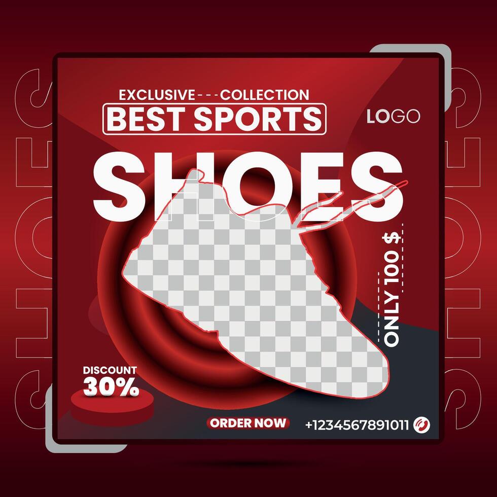 Sports shoe social media template for a square banner design. vector