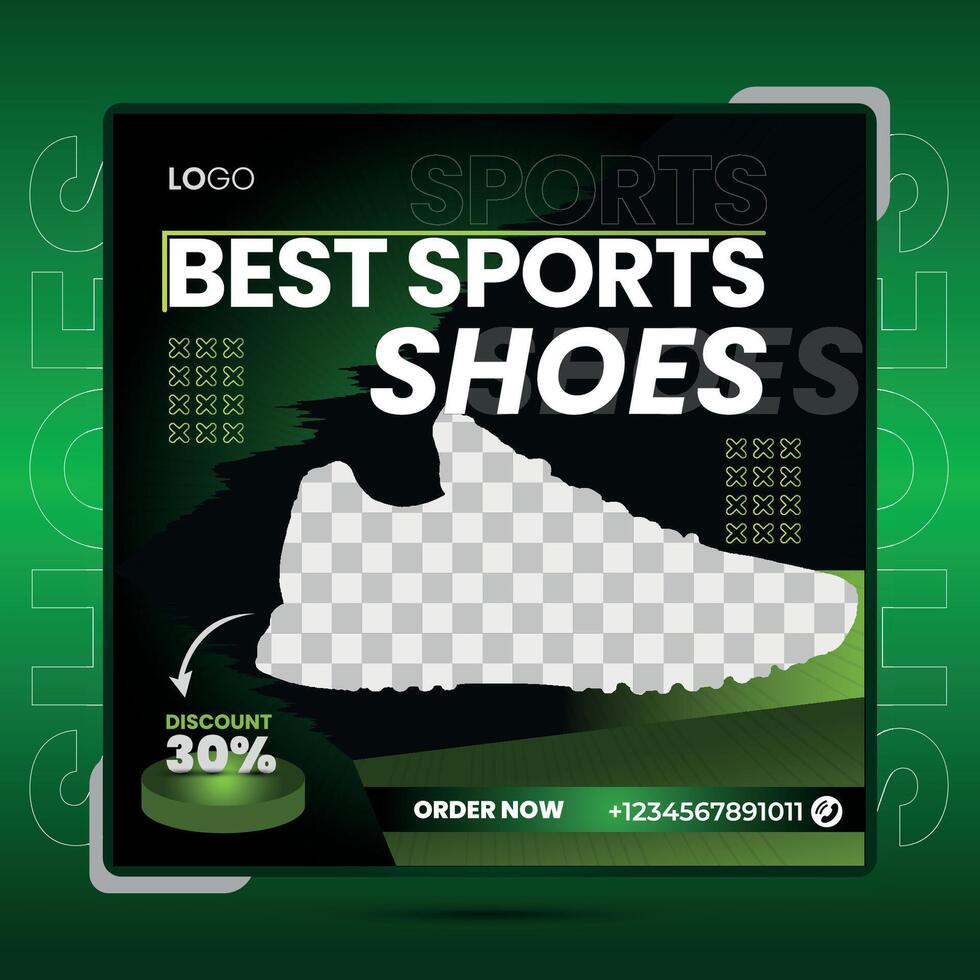 Sports shoe social media template for a square banner design. vector