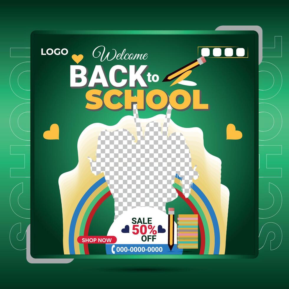 Social media post design template for back-to-school. vector