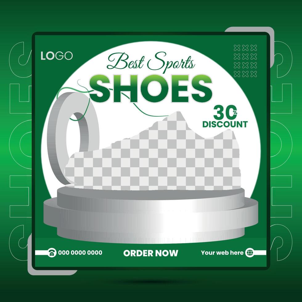 Sports shoe social media template for a square banner design. vector