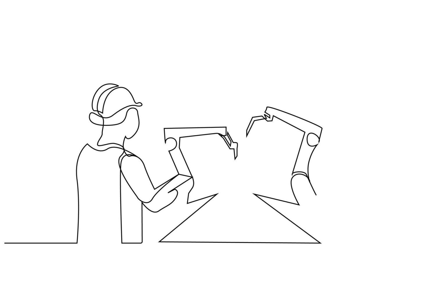 robot robotic machine factory employee industry technology work one line art design vector