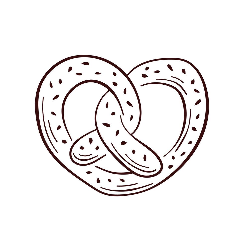 Pretzel icon in line art style. A bakery design product in the shape of a brezel. illustration isolated on a white background. vector