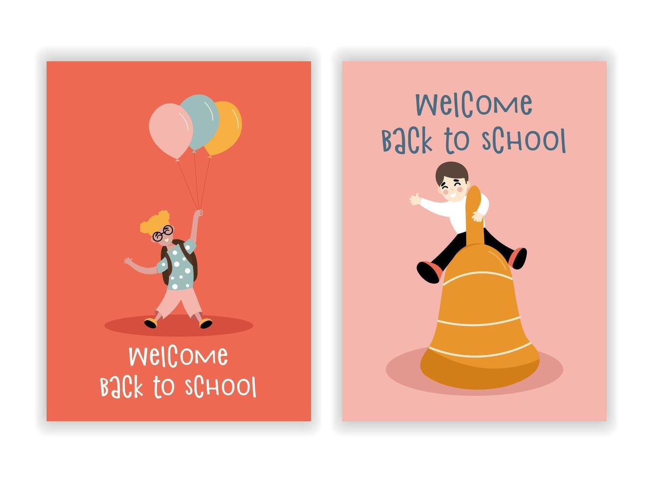 Back to school. Little children ready to go to school. Set of Templates for design. Funny cartoon characters. illustration. vector