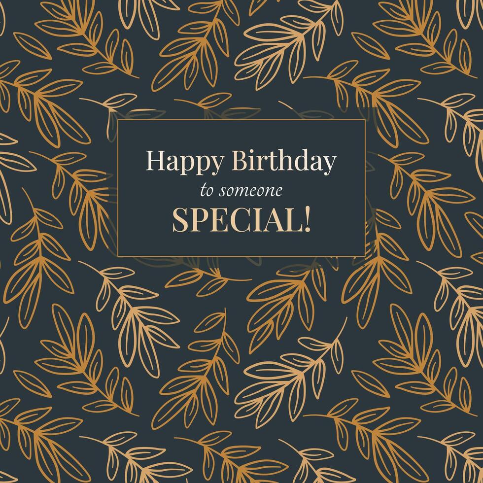 Happy birthday greeting card with herbs. Festive square postcard for birthday party and invitations. illustration in Scandinavian style. vector