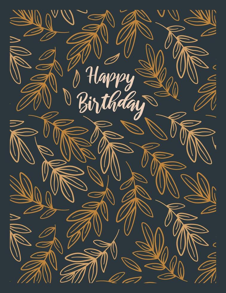 Happy birthday greeting card with herbs. Festive vertical postcard for birthday party and invitations. illustration in Scandinavian style. vector