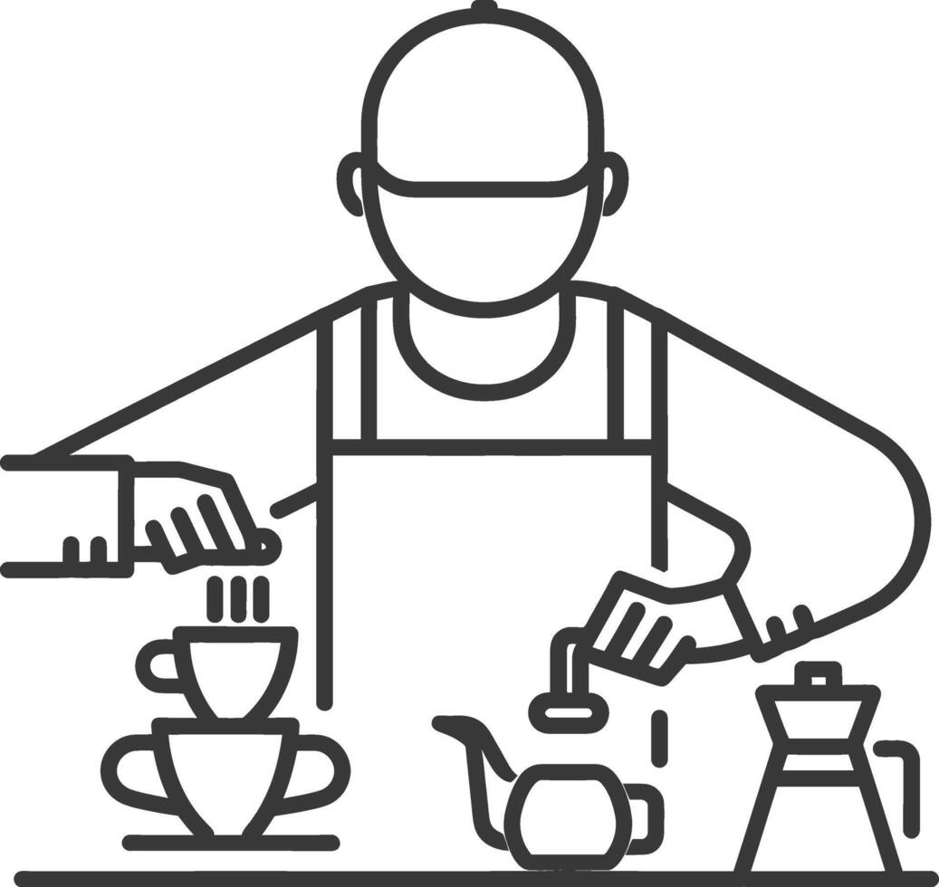 minimalist line art icon barista in action logo symbol vector