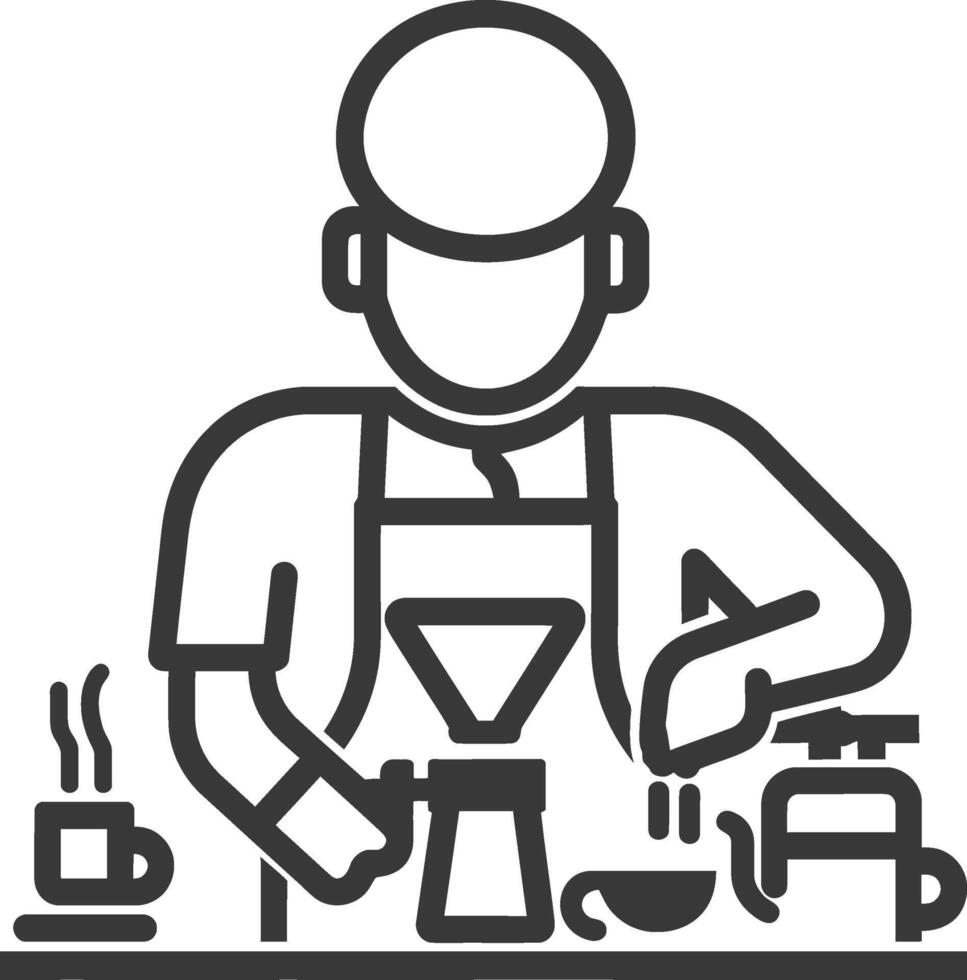 minimalist line art icon barista in action logo symbol vector