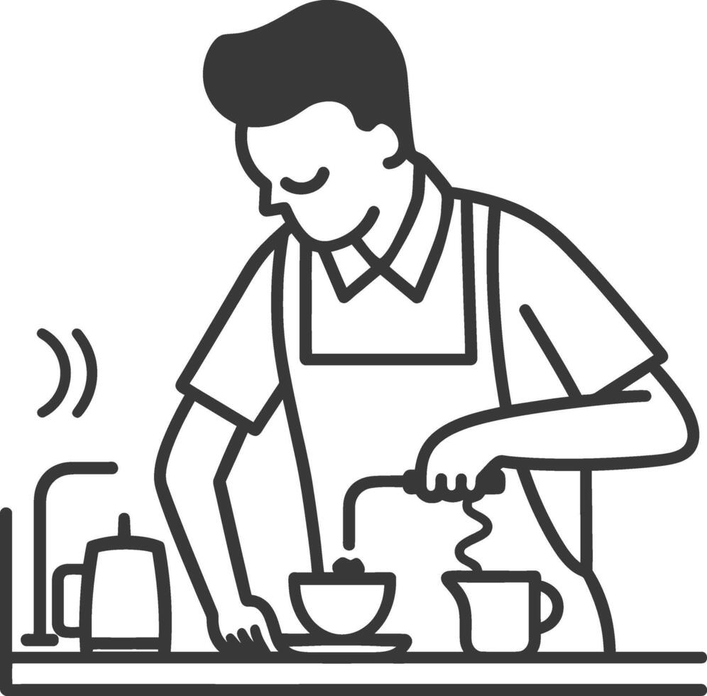 minimalist line art icon barista in action logo symbol vector