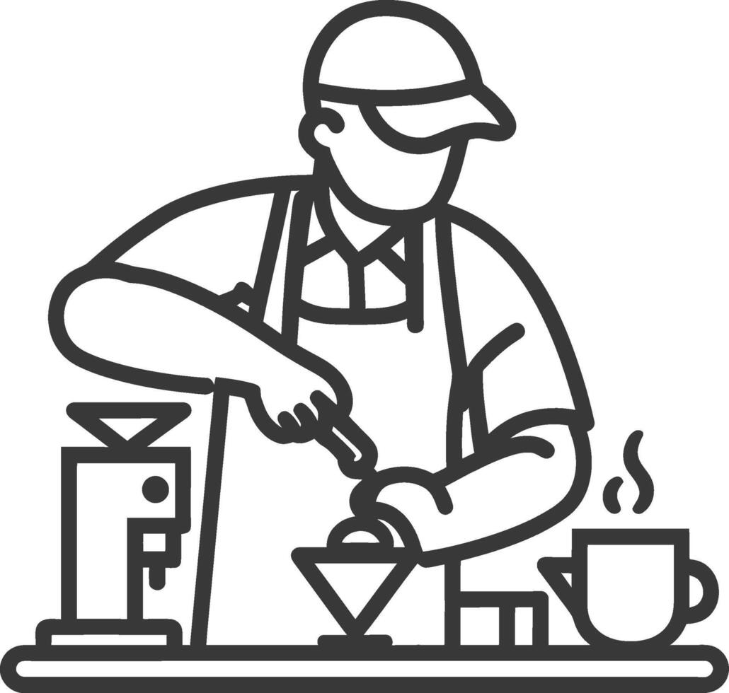 minimalist line art icon barista in action logo symbol vector